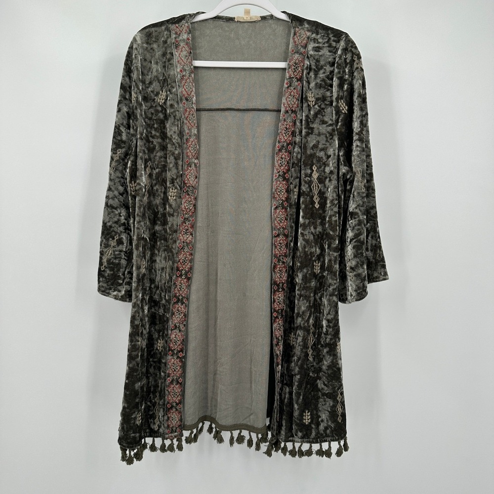Womens Whimsigoth Crushed Velvet Kimono Size S Fringe‎ Gypsy Romantic Boho